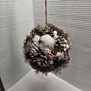 Frosted Natural Pine Cone Christmas Ornament 6 Inch Kissing Ball